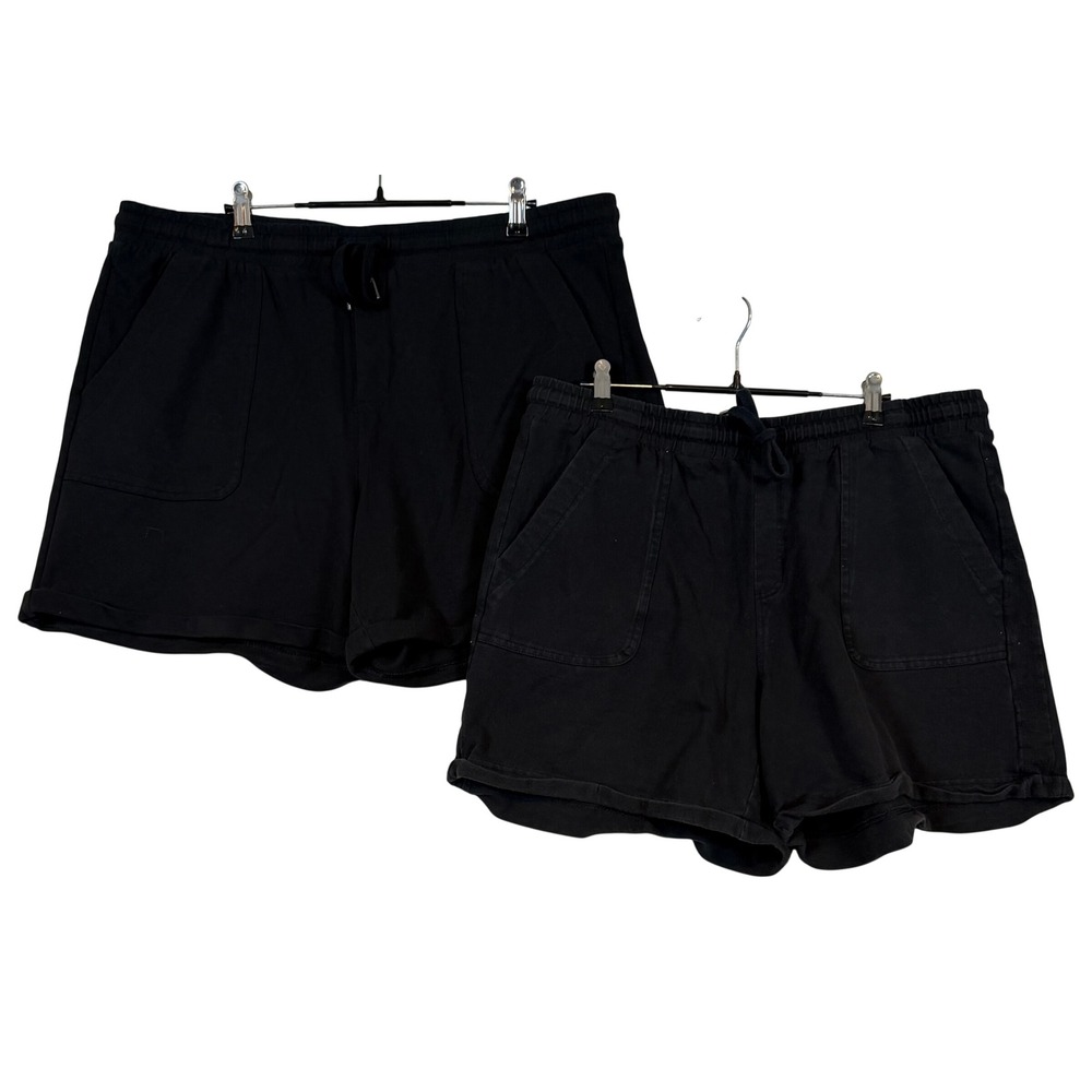 Avia Womens Black Knit Shorts 2 Pack XL 16-18 Drawstring Pockets Cotton‎ Stretch